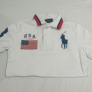 Boys classic white Polo Ralph Lauren shirt with USA flag logo  size small